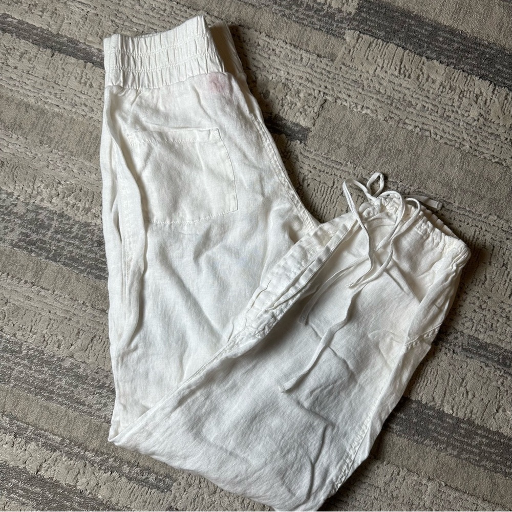 Puma White Linen Drawstring PANTS Women’s Size M Relaxed FitElasticWaist Pockets